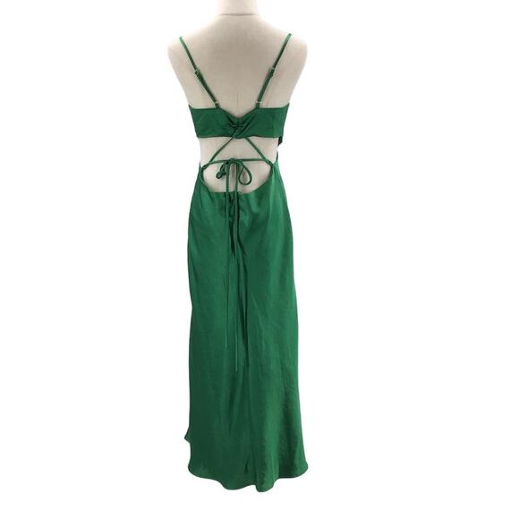 LULU'S XL Green Lace up cutout Sweetheart Neck Satin Midi Dress NEW B123 flaw - Picture 2 of 9